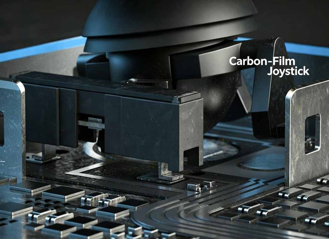 Carbon-film joystick internals — a metal wiper on a resistive track